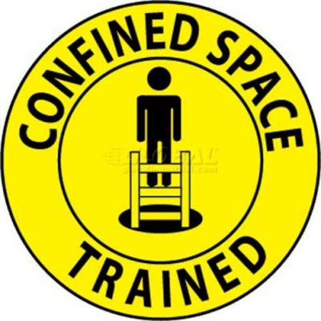 NATIONAL MARKER CO NMC Hard Hat Emblem, Confined Space Trained, 2in Dia., Yellow/Black HH69